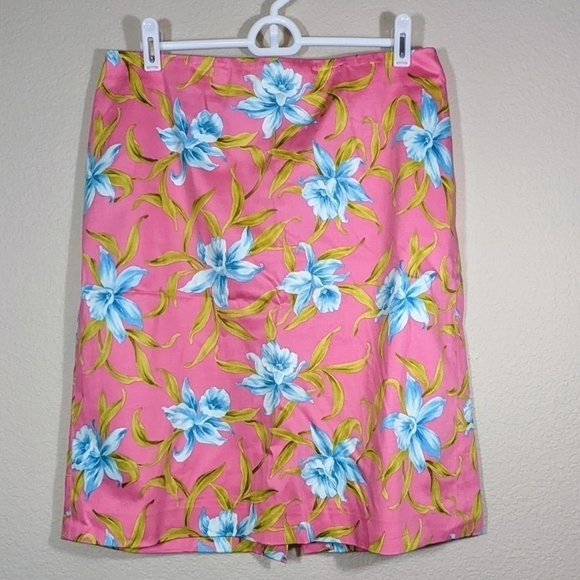 Jones New York Pink Midi Skirt with Blue Daffodils - Picture 1 of 4